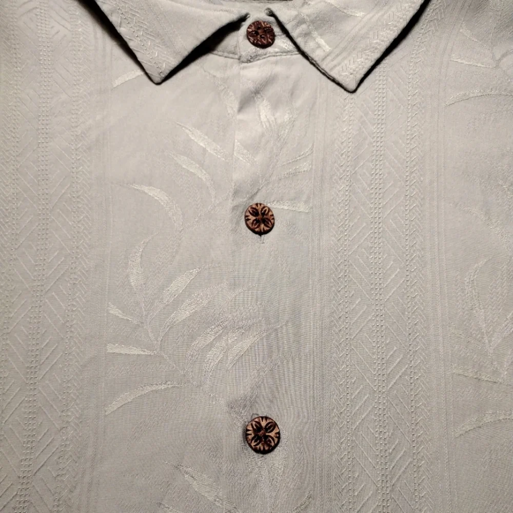 MEN'S Caribbean Silk Blend Palm Green Short Sleeve Button Down Shirt Lar… - Picture 3 of 9